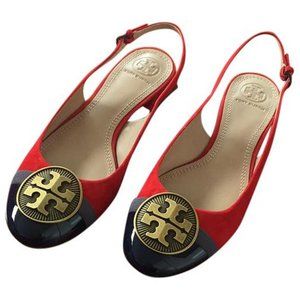 Tory Burch Navy Red Slingback Flats